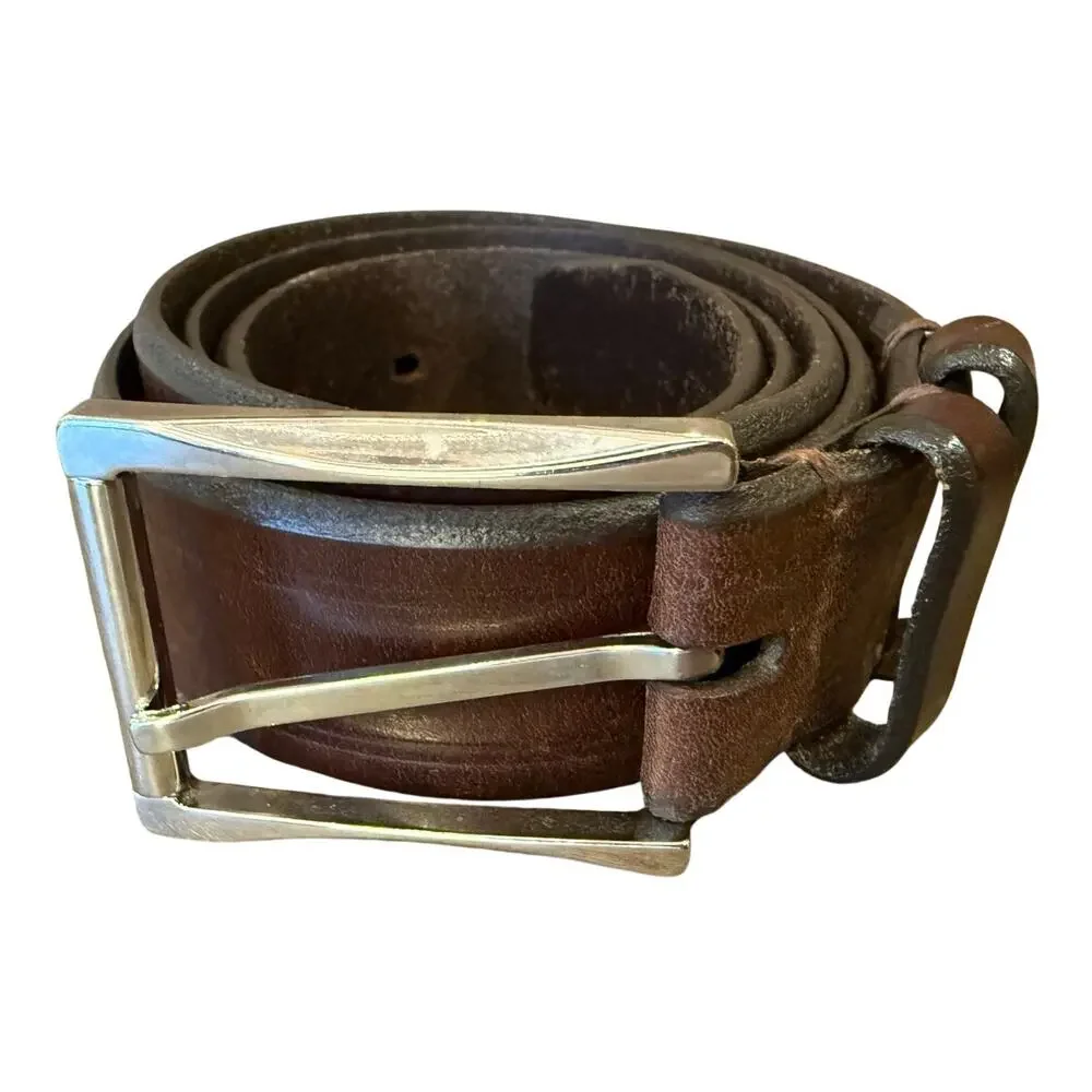 Nordstrom Brown Leather Belt Silver Buckle Made in Italy Men 40